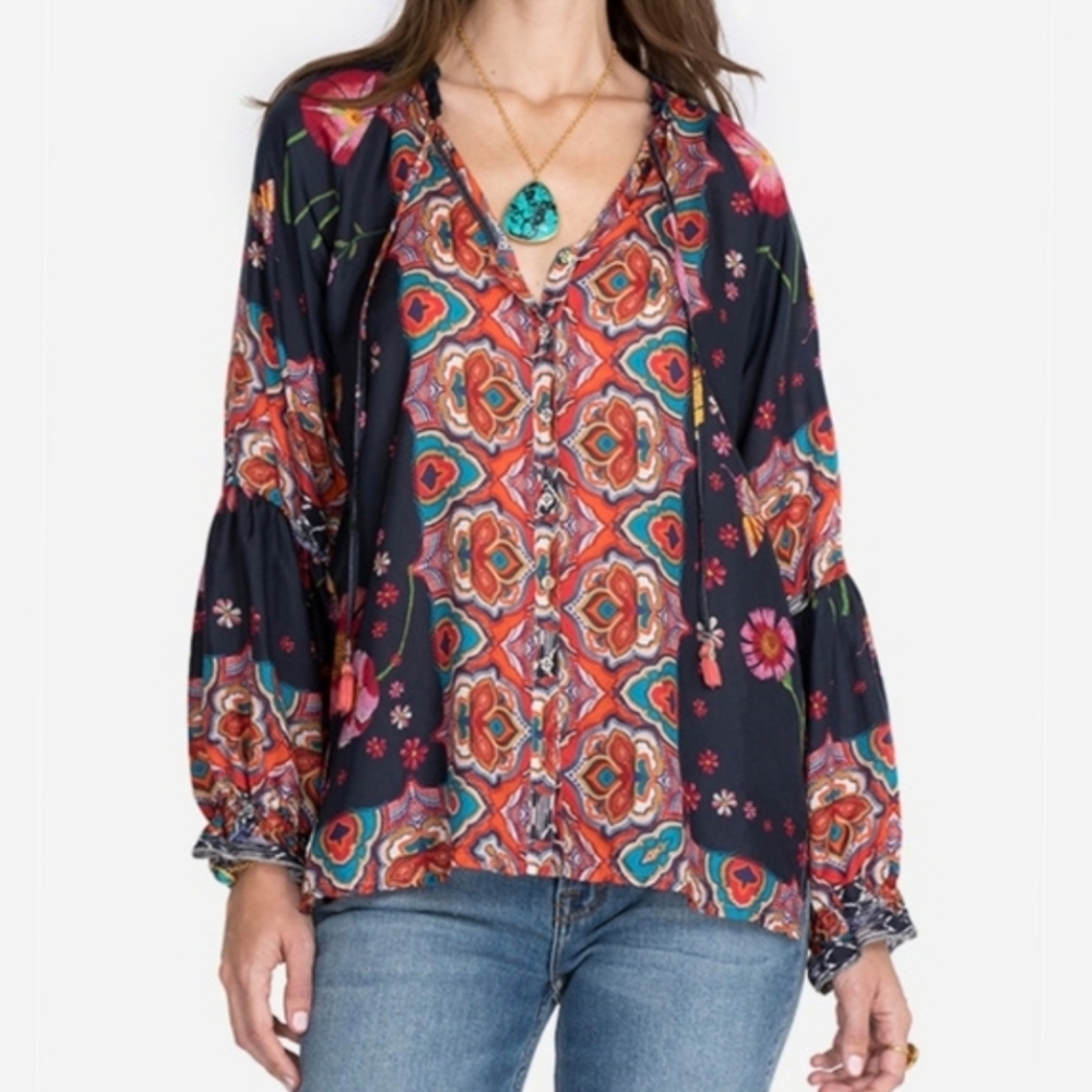 Johnny Was Lindero Scarlett Silk Blouse